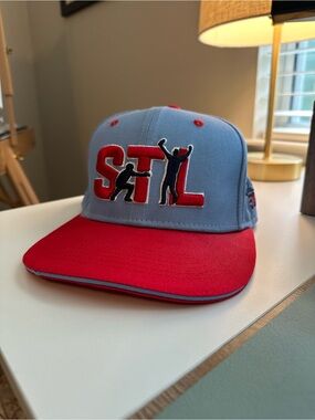 STL Embroidered Two-Tone Red & Light Blue Snapback Hat